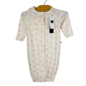 Baby Gap Convertible Infant Gown Pink Bows Print Cotton Size 0-3 Months